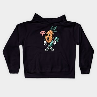 Cartoon Surprised Pineapple Surfer Kids Hoodie